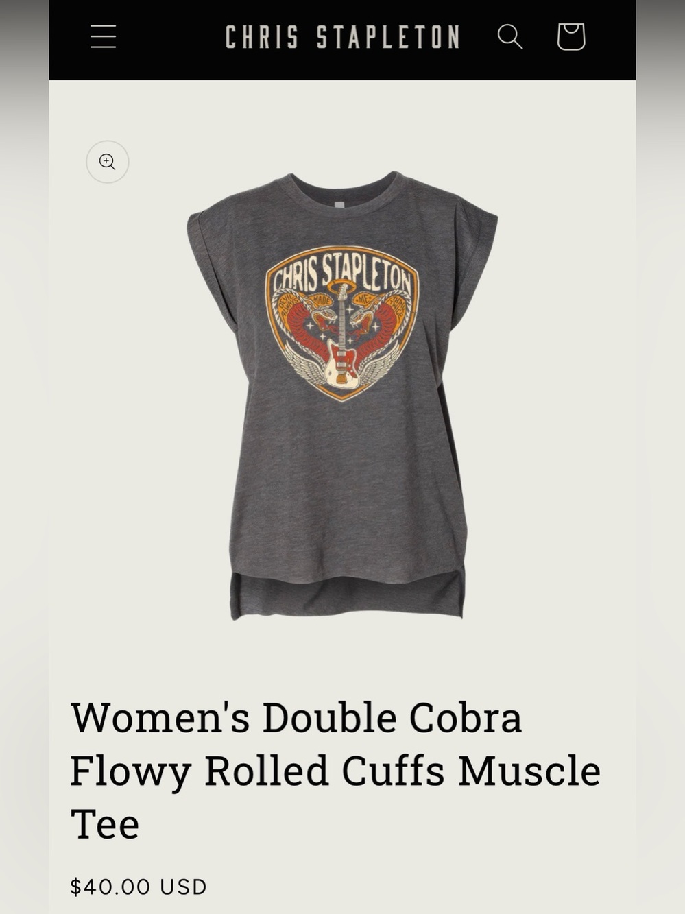 Bella Canvas Women's Double Cobra Muscle Tee - Charcoal with Gold & Red Graphic